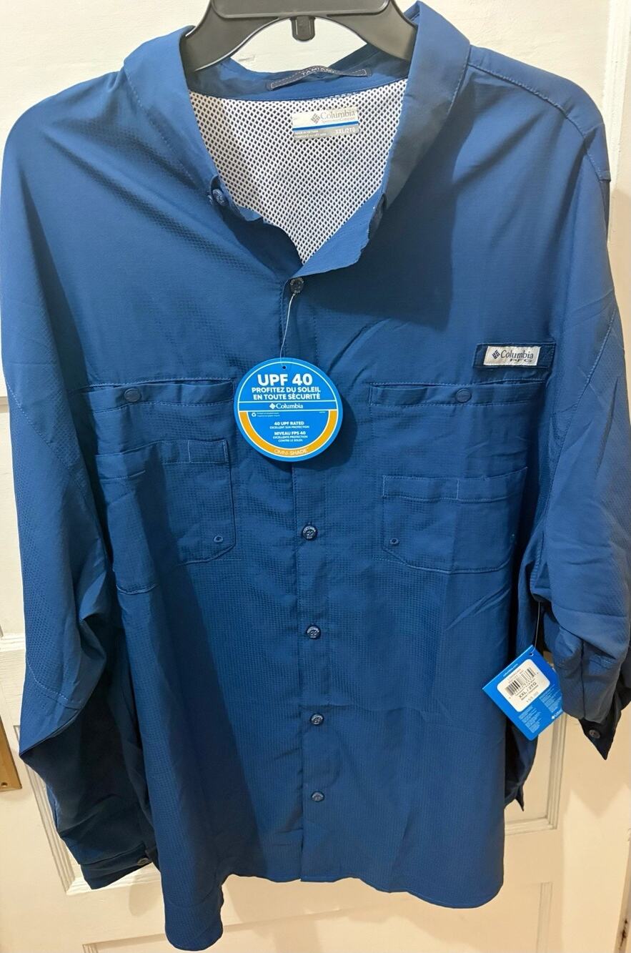 COLUMBIA PFG TAMIAMI II LONG SLEEVE SHIRT MEN'S SIZE 2XL - XXL - DARK BLUE - NWT